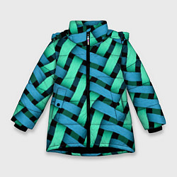 Куртка зимняя для девочки Сине-зелёная плетёнка - оптическая иллюзия, цвет: 3D-черный