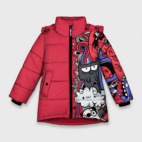 Зимняя куртка для девочки Графитти монстрики / 3D-Красный – фото 1