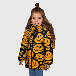 Куртка зимняя для девочки Растекающийся оранжевый смайл, цвет: 3D-светло-серый — фото 2