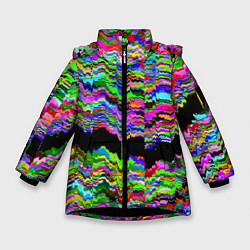 Куртка зимняя для девочки Глитч с искривлённым ртом, цвет: 3D-черный