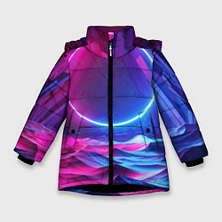 Куртка зимняя для девочки Круг и разноцветные кристаллы - vaporwave, цвет: 3D-черный