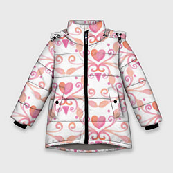 Куртка зимняя для девочки Винтажные сердечки, цвет: 3D-светло-серый