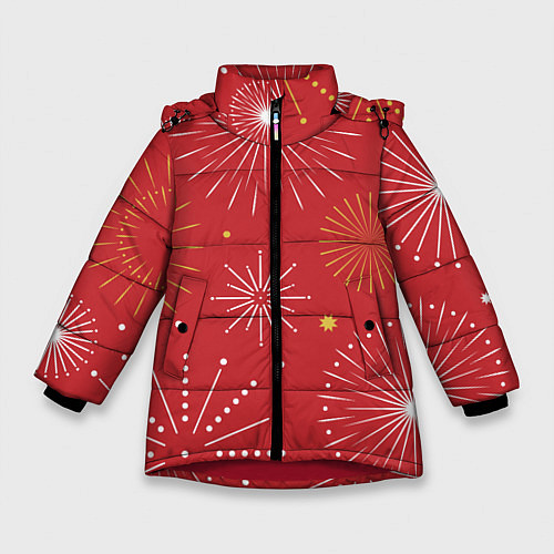 Зимняя куртка для девочки Горящие снежинки / 3D-Красный – фото 1