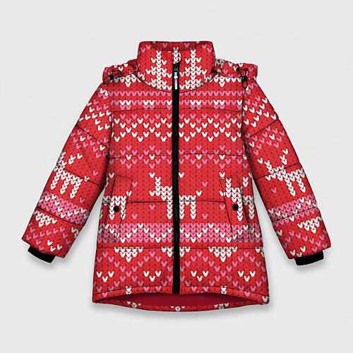 Зимняя куртка для девочки Тёплые олени / 3D-Красный – фото 1