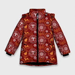 Куртка зимняя для девочки Новогодние печати, цвет: 3D-черный