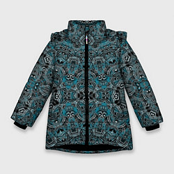 Куртка зимняя для девочки Синий , белый орнамент на черном, цвет: 3D-черный