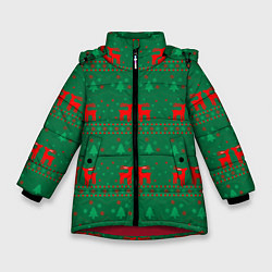 Куртка зимняя для девочки Новогодний узор с ёлочками, цвет: 3D-красный