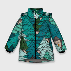 Куртка зимняя для девочки Ежи в еловом лесу, цвет: 3D-светло-серый