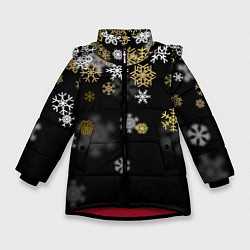 Куртка зимняя для девочки Золотые и белые снежинки, цвет: 3D-красный
