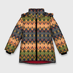 Куртка зимняя для девочки Желто-оливковый полосатый орнамент, цвет: 3D-красный
