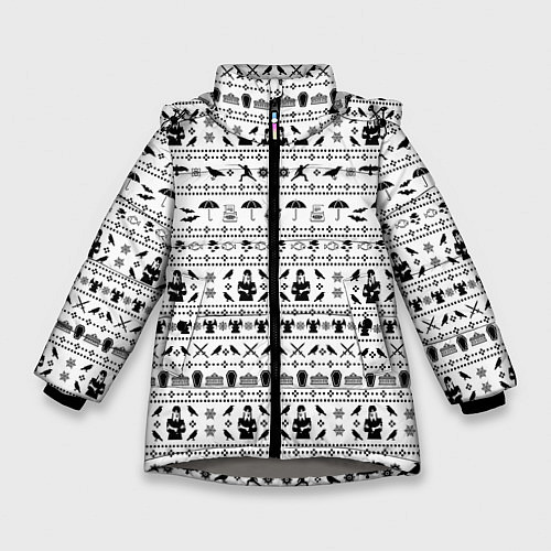 Зимняя куртка для девочки Black pattern Wednesday Addams / 3D-Светло-серый – фото 1