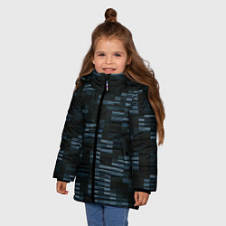Куртка зимняя для девочки Чёрные и синие блоки во тьме, цвет: 3D-красный — фото 2