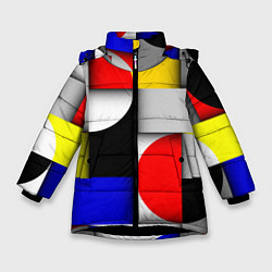 Куртка зимняя для девочки Оптическая иллюзия из кругов, прямоугольников и фи, цвет: 3D-черный