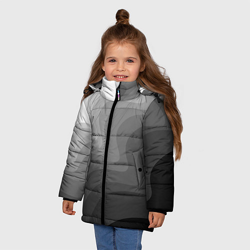 Зимняя куртка для девочки Черно белые волны / 3D-Светло-серый – фото 3