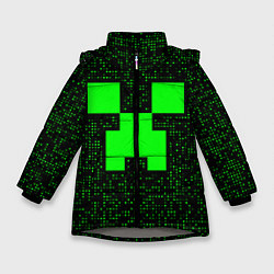 Куртка зимняя для девочки Minecraft green squares, цвет: 3D-светло-серый