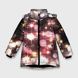 Куртка зимняя для девочки Сияние розовых и золотых блесток на черном фоне, цвет: 3D-черный