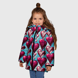 Куртка зимняя для девочки Паттерн красные абстрактные сердца, цвет: 3D-черный — фото 2
