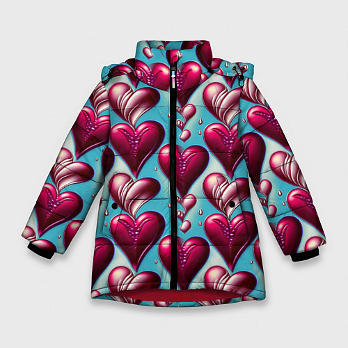Зимняя куртка для девочки Паттерн красные абстрактные сердца / 3D-Красный – фото 1