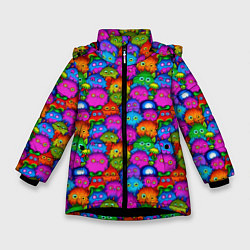 Куртка зимняя для девочки Паттерн Маленькие Монстры, цвет: 3D-черный