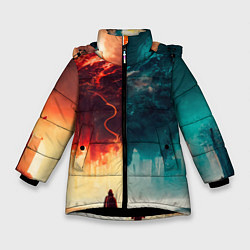 Куртка зимняя для девочки Параллельные вселенные, цвет: 3D-черный