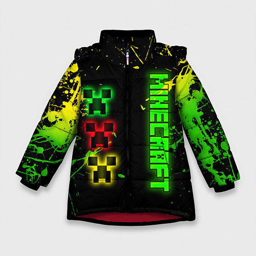 Зимняя куртка для девочки Minecraft - неоновые логотипы / 3D-Красный – фото 1