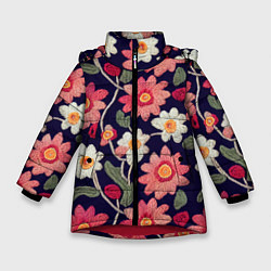 Куртка зимняя для девочки Эффект красивой вышивки, цвет: 3D-красный
