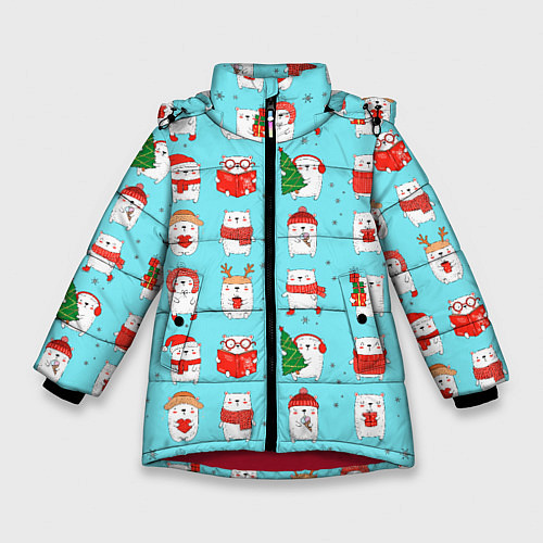 Зимняя куртка для девочки New Years bears / 3D-Красный – фото 1