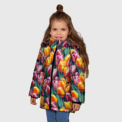 Куртка зимняя для девочки Роскошные тюльпаны, цвет: 3D-черный — фото 2