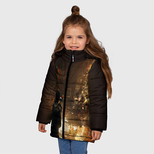 Зимняя куртка для девочки Уэнсдэй поджог / 3D-Светло-серый – фото 3