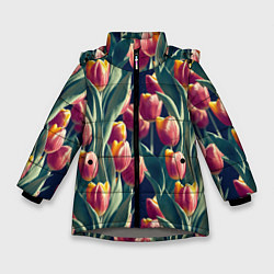 Куртка зимняя для девочки Много тюльпанов, цвет: 3D-светло-серый