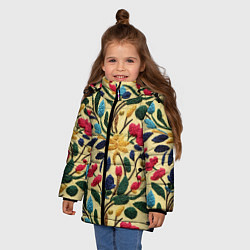 Куртка зимняя для девочки Эффект вышивки цветочная поляна, цвет: 3D-красный — фото 2
