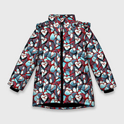 Куртка зимняя для девочки Абстрактный паттерн с сердцами, цвет: 3D-черный