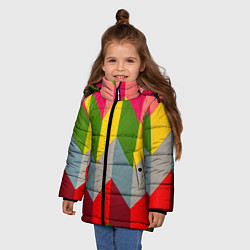 Куртка зимняя для девочки Разноцветный ромбический абстрактный паттерн, цвет: 3D-светло-серый — фото 2