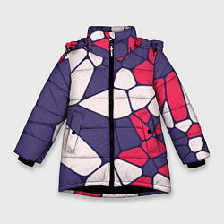 Куртка зимняя для девочки Бело-фиолетово-красный паттерн из камней, цвет: 3D-черный