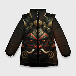 Куртка зимняя для девочки Индейская страшная маска, цвет: 3D-черный