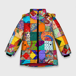 Куртка зимняя для девочки Разноцветные лоскуты, цвет: 3D-красный