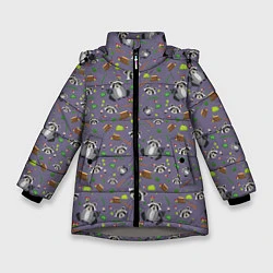Куртка зимняя для девочки Енотики паттерн, цвет: 3D-светло-серый
