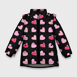 Куртка зимняя для девочки Валентинки на черном фоне, цвет: 3D-светло-серый