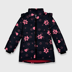 Куртка зимняя для девочки Лапки котиков, цвет: 3D-красный
