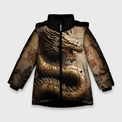 Куртка зимняя для девочки Китайский дракон с открытой пастью, цвет: 3D-черный