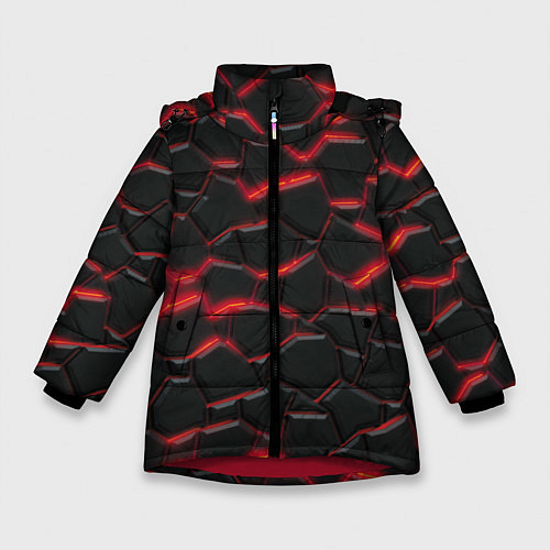 Зимняя куртка для девочки Красный неон и плиты / 3D-Красный – фото 1