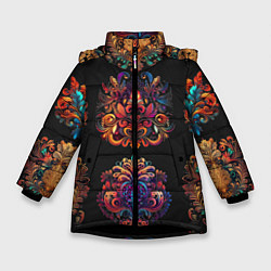 Зимняя куртка для девочки Русские орнаменты неон