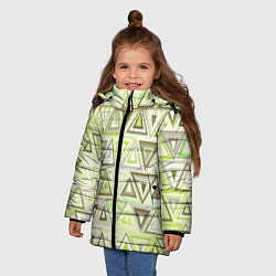 Куртка зимняя для девочки Геометрический светло-зелёный паттерн из треугольн, цвет: 3D-черный — фото 2