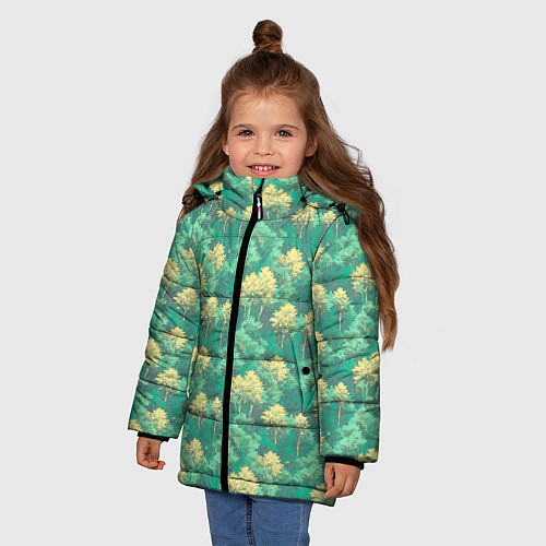Зимняя куртка для девочки Камуфляж деревья двуцветный / 3D-Светло-серый – фото 3