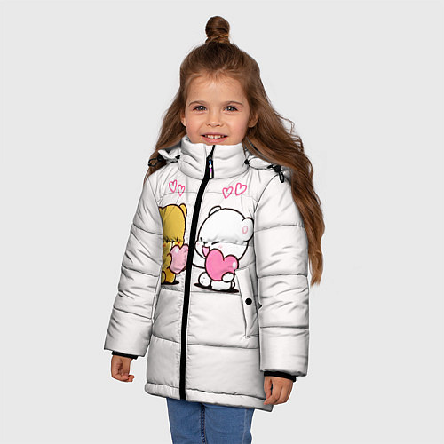 Зимняя куртка для девочки Мишки с сердечками / 3D-Светло-серый – фото 3