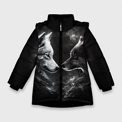 Куртка зимняя для девочки Пара волков - белый и черный, цвет: 3D-черный