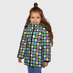 Куртка зимняя для девочки Геометрический узор в клетку разноцветный, цвет: 3D-черный — фото 2