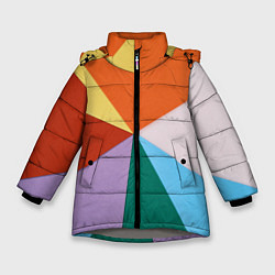 Куртка зимняя для девочки Разноцветные пересекающиеся треугольники, цвет: 3D-светло-серый