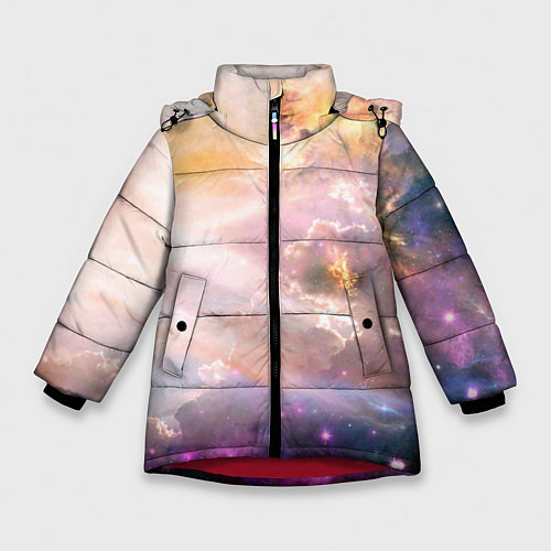 Зимняя куртка для девочки Аморфное абстрактное космическое красочное небо / 3D-Красный – фото 1