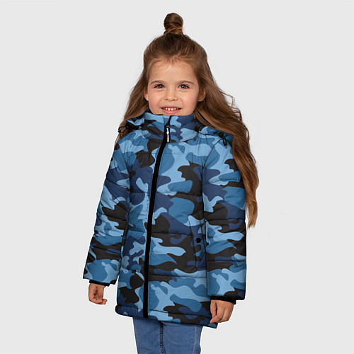 Зимняя куртка для девочки Сине-черный камуфляж / 3D-Светло-серый – фото 3